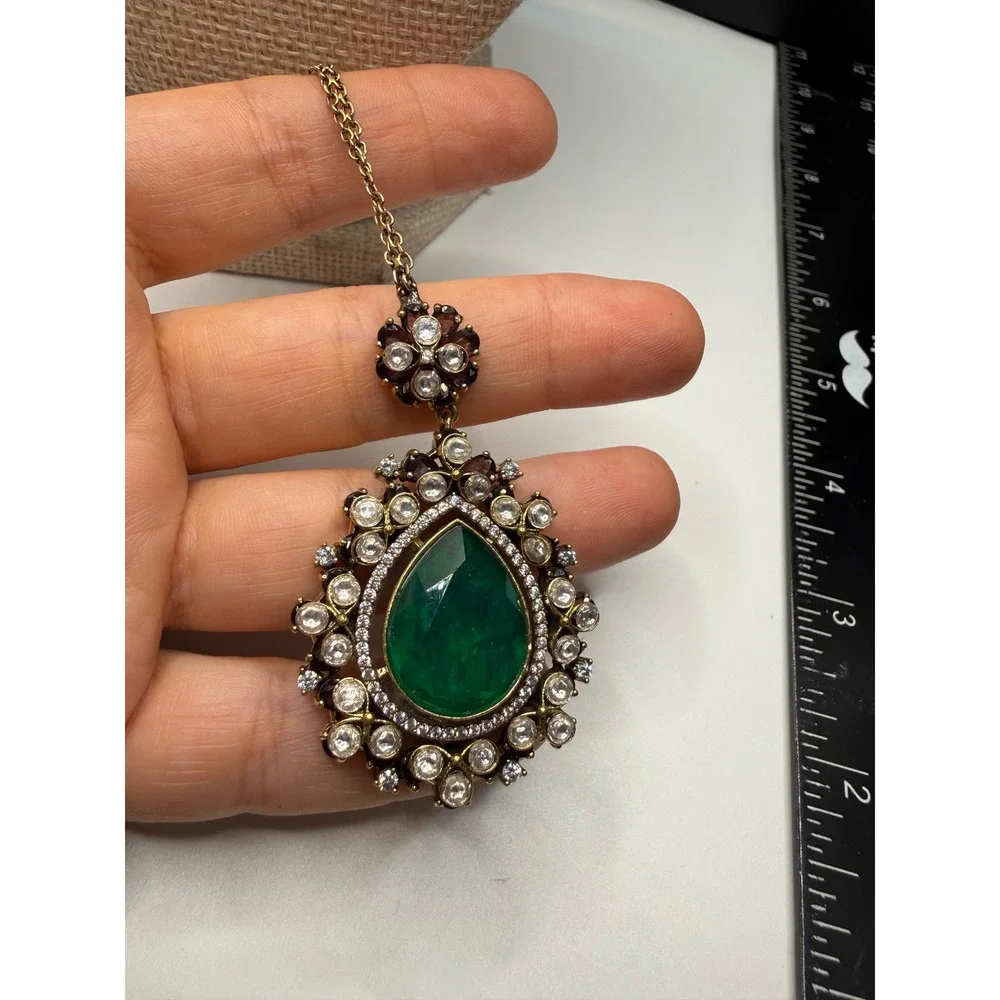 Emerald Green Maang Tikka Gold Tone Crystal‎ Indian Bridal Headpiece Jewelry